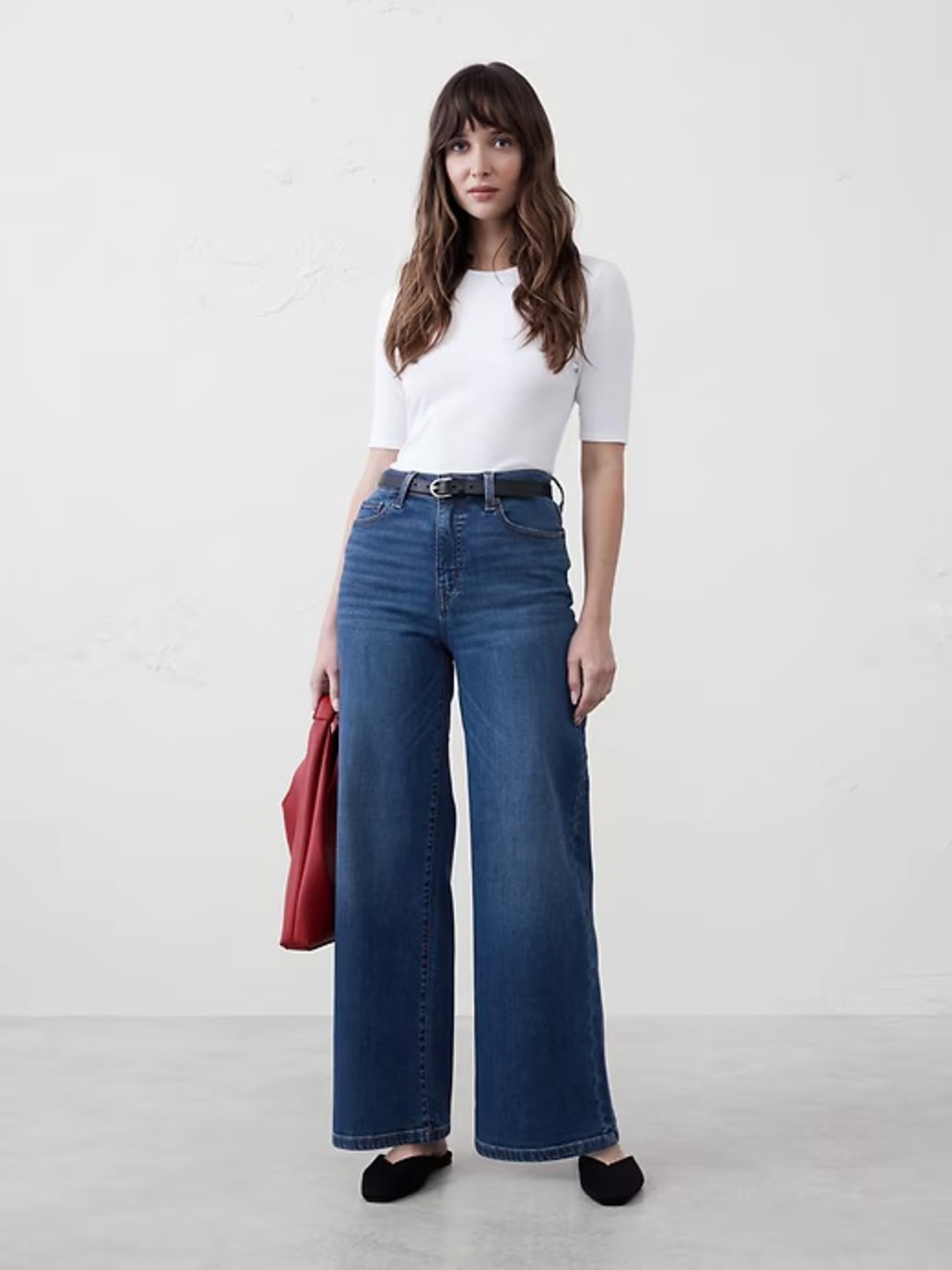 Banana Republic Factory Wide Leg Jeans in Blue with White Top